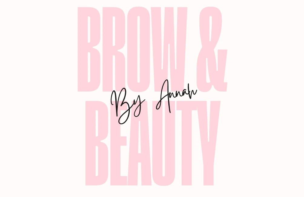 Loyalty card front with the word BROW & BEAUTY and the By Annah signature, white version