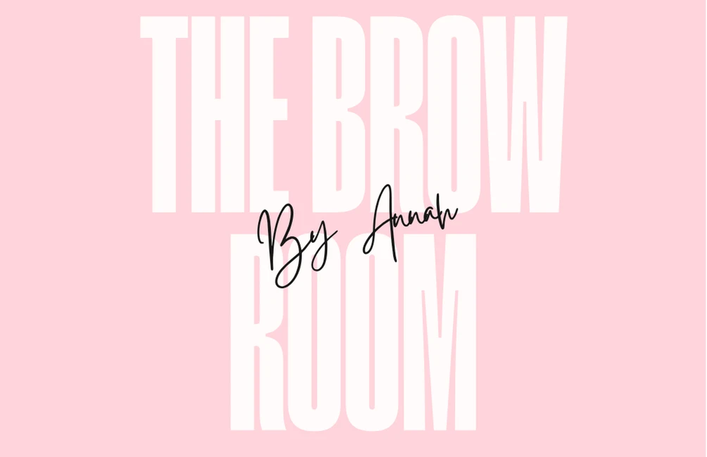 Loyalty card front with the word THE BROW ROOM and the By Annah signature, pink version