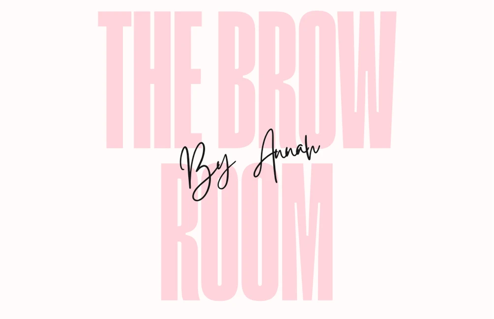 Loyalty card front with the word THE BROW ROOM and the By Annah signature, white version