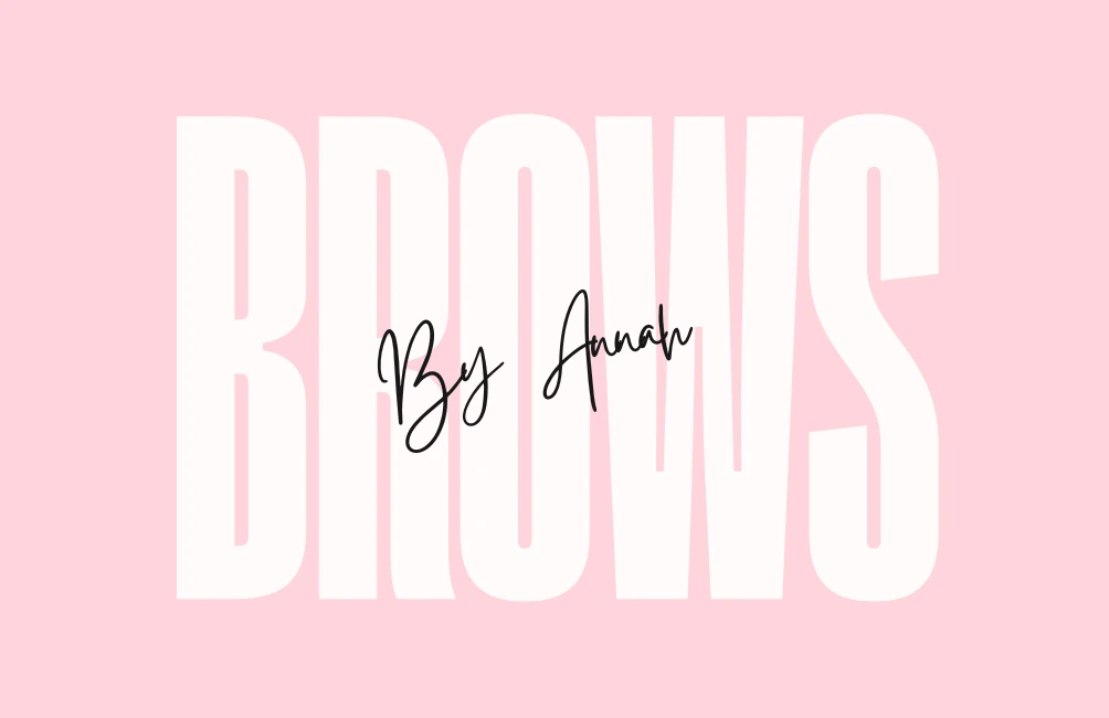 Loyalty card front with the word BROWS and the By Annah signature, pink version