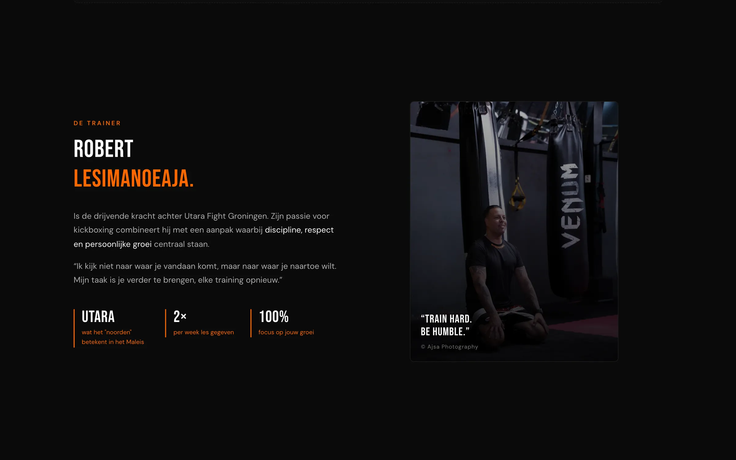 The trainer section introducing Robert Lesimanoeaja with a photo and short quote